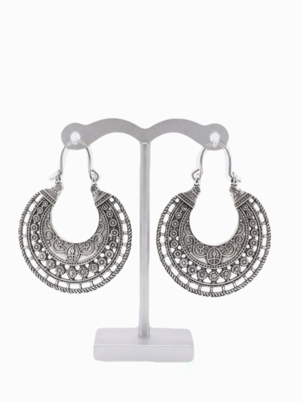 New Wildflower Wander Mandala Antique Sterling Silver Hollow Out Hoop Earrings